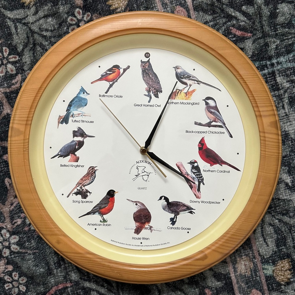 National Audubon Society Singing Bird Wall Clock 13" Tested Working Vintage